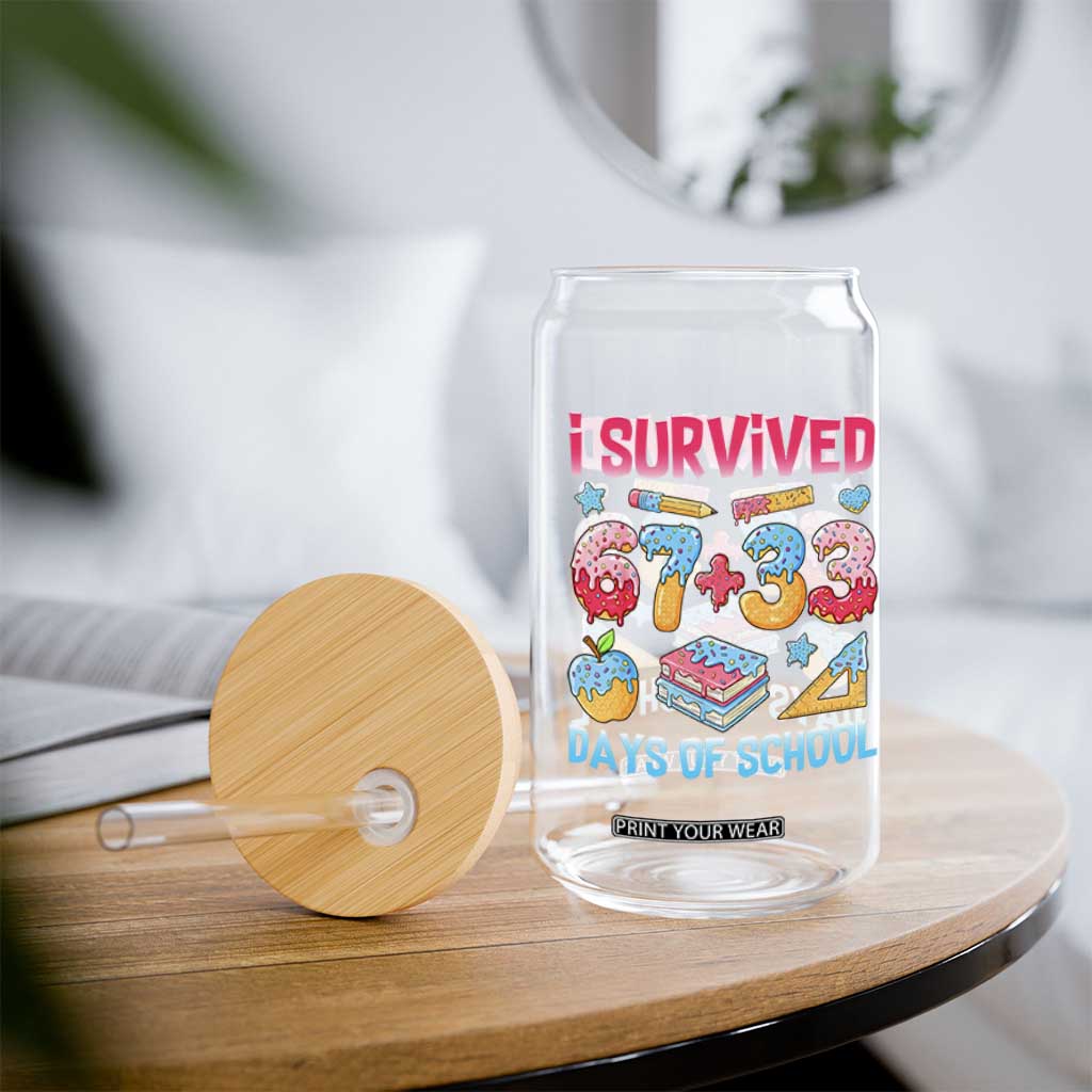I Survived 67 Plus 33 100 Days of School Glass Can Six Seven Meme Colorful Math Humor TS02 Print Your Wear