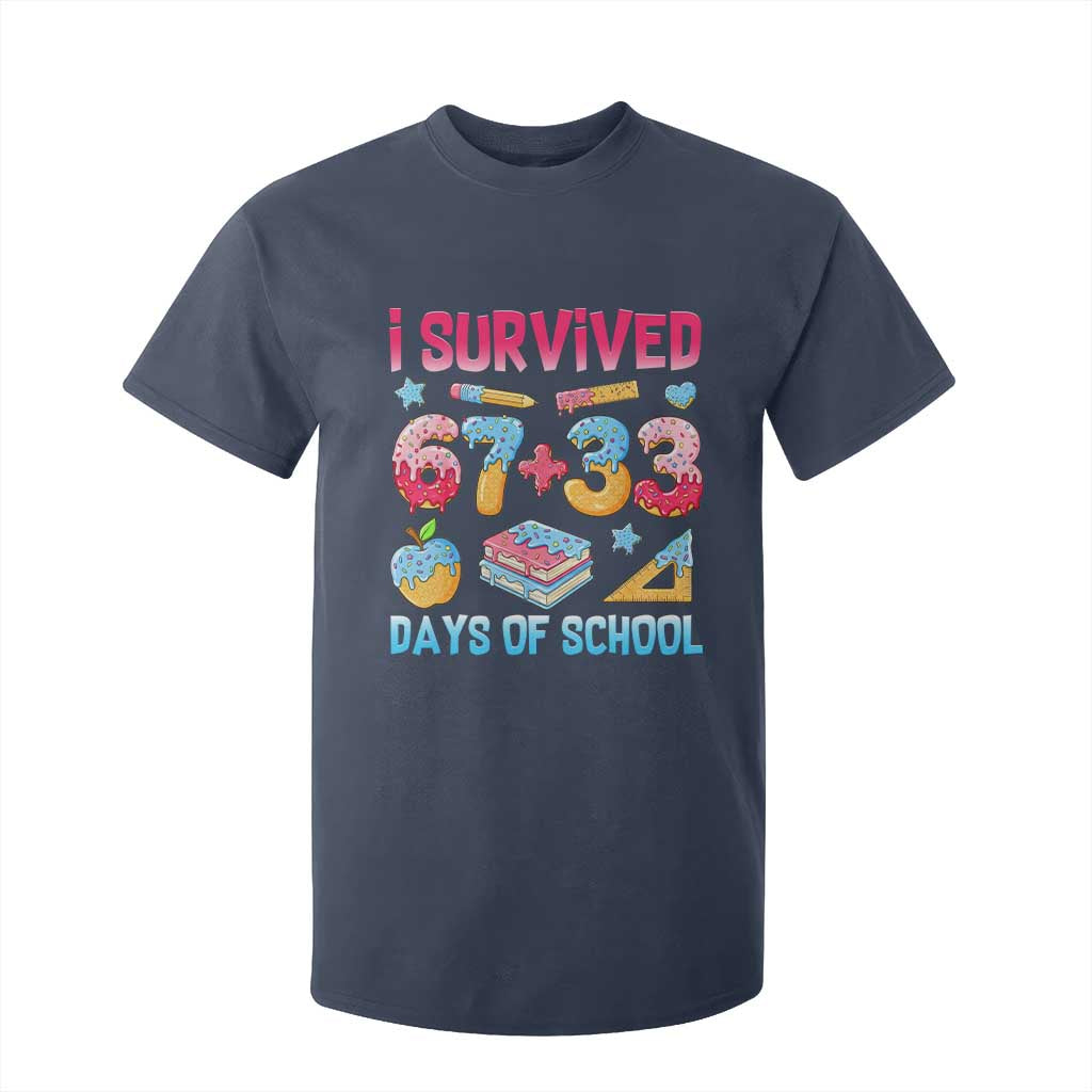 I Survived 67 Plus 33 100 Days of School T Shirt For Kid Six Seven Meme Colorful Math Humor TS02 Navy Print Your Wear