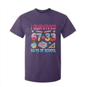 I Survived 67 Plus 33 100 Days of School T Shirt For Kid Six Seven Meme Colorful Math Humor TS02 Purple Print Your Wear