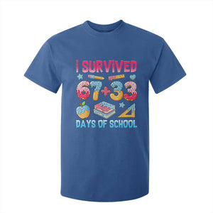 I Survived 67 Plus 33 100 Days of School T Shirt For Kid Six Seven Meme Colorful Math Humor TS02 Royal Blue Print Your Wear