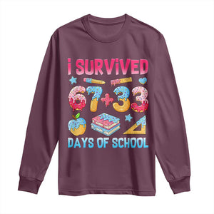 I Survived 67 Plus 33 100 Days of School Long Sleeve Shirt Six Seven Meme Colorful Math Humor TS02 Maroon Print Your Wear