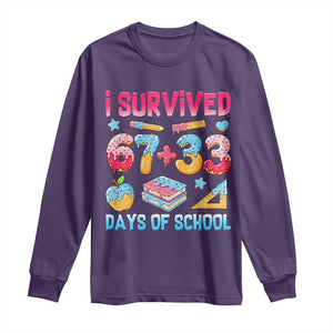 I Survived 67 Plus 33 100 Days of School Long Sleeve Shirt Six Seven Meme Colorful Math Humor TS02 Purple Print Your Wear