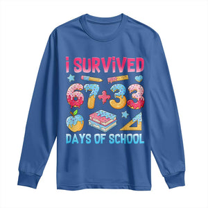 I Survived 67 Plus 33 100 Days of School Long Sleeve Shirt Six Seven Meme Colorful Math Humor TS02 Royal Blue Print Your Wear