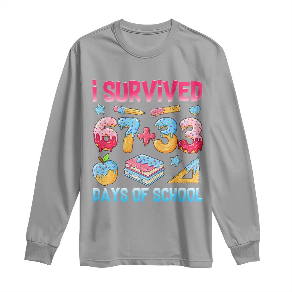 I Survived 67 Plus 33 100 Days of School Long Sleeve Shirt Six Seven Meme Colorful Math Humor TS02 Sport Gray Print Your Wear