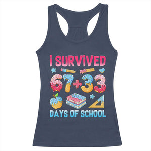I Survived 67 Plus 33 100 Days of School Racerback Tank Top Six Seven Meme Colorful Math Humor TS02 Navy Print Your Wear