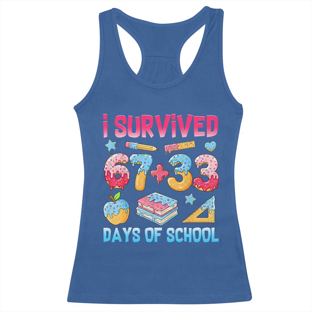 I Survived 67 Plus 33 100 Days of School Racerback Tank Top Six Seven Meme Colorful Math Humor TS02 Royal Blue Print Your Wear
