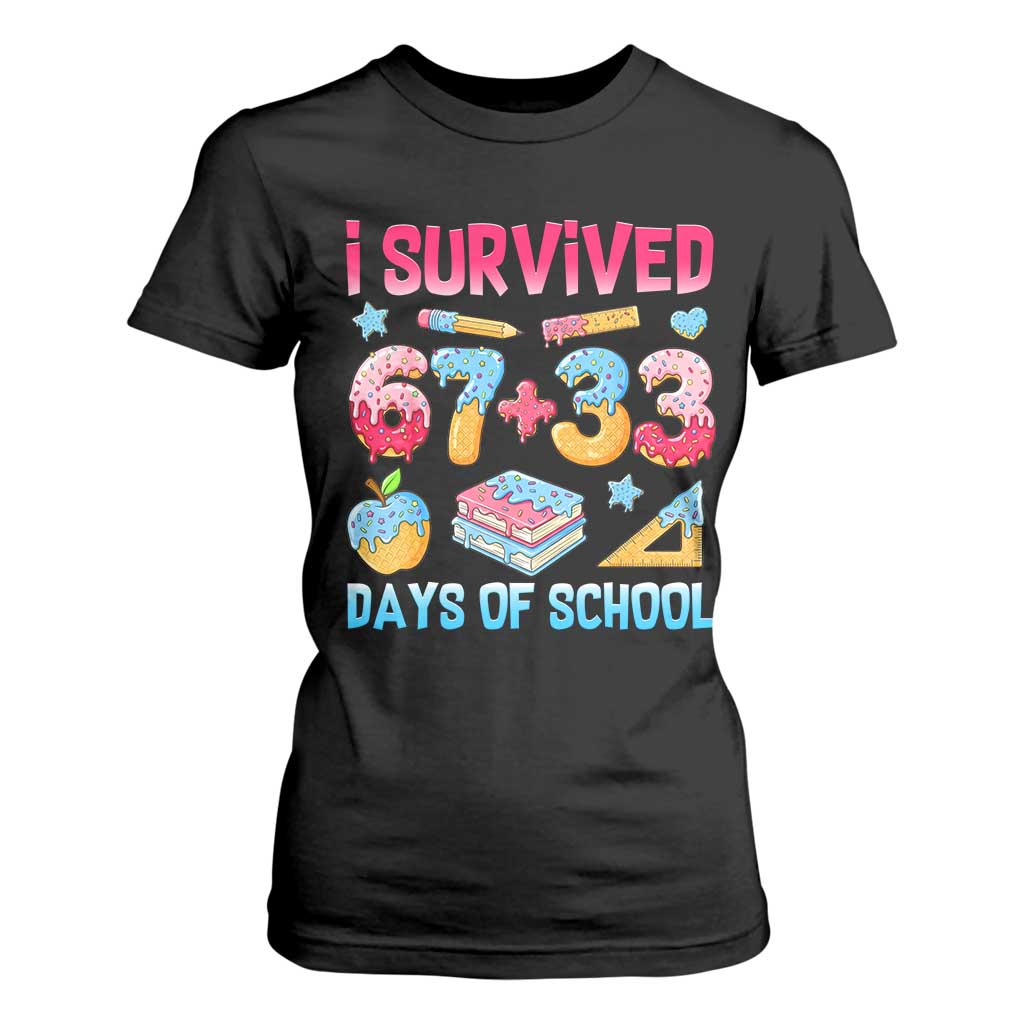 I Survived 67 Plus 33 100 Days of School T Shirt For Women Six Seven Meme Colorful Math Humor TS02 Black Print Your Wear