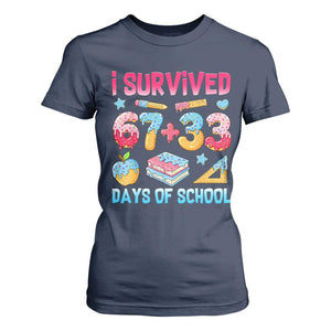 I Survived 67 Plus 33 100 Days of School T Shirt For Women Six Seven Meme Colorful Math Humor TS02 Navy Print Your Wear
