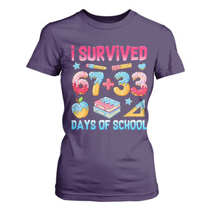 I Survived 67 Plus 33 100 Days of School T Shirt For Women Six Seven Meme Colorful Math Humor TS02 Purple Print Your Wear
