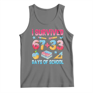 I Survived 67 Plus 33 100 Days of School Tank Top Six Seven Meme Colorful Math Humor TS02 Black Heather Print Your Wear