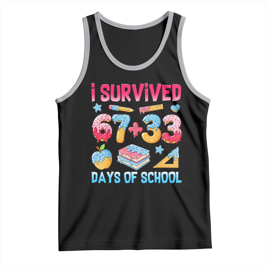 I Survived 67 Plus 33 100 Days of School Tank Top Six Seven Meme Colorful Math Humor TS02 Black Athletic Heather Print Your Wear