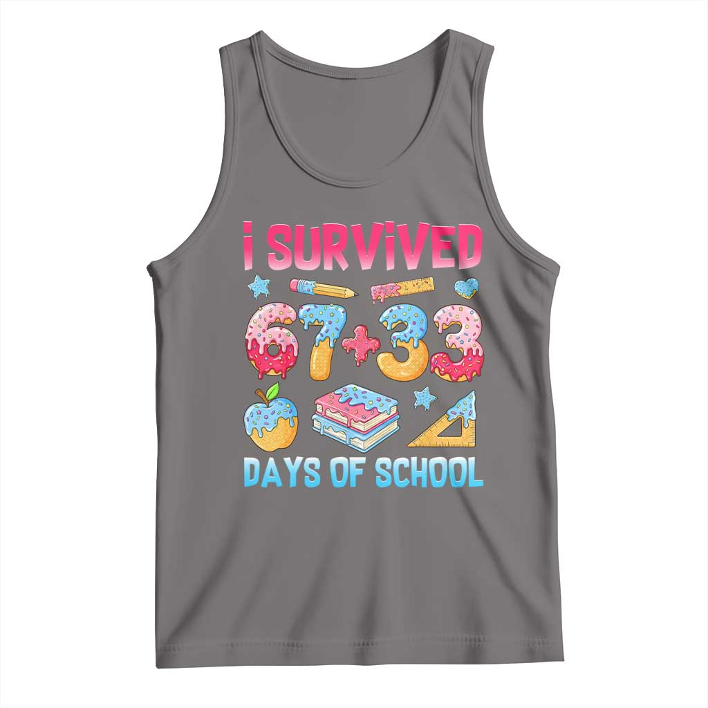 I Survived 67 Plus 33 100 Days of School Tank Top Six Seven Meme Colorful Math Humor TS02 Deep Heather Print Your Wear
