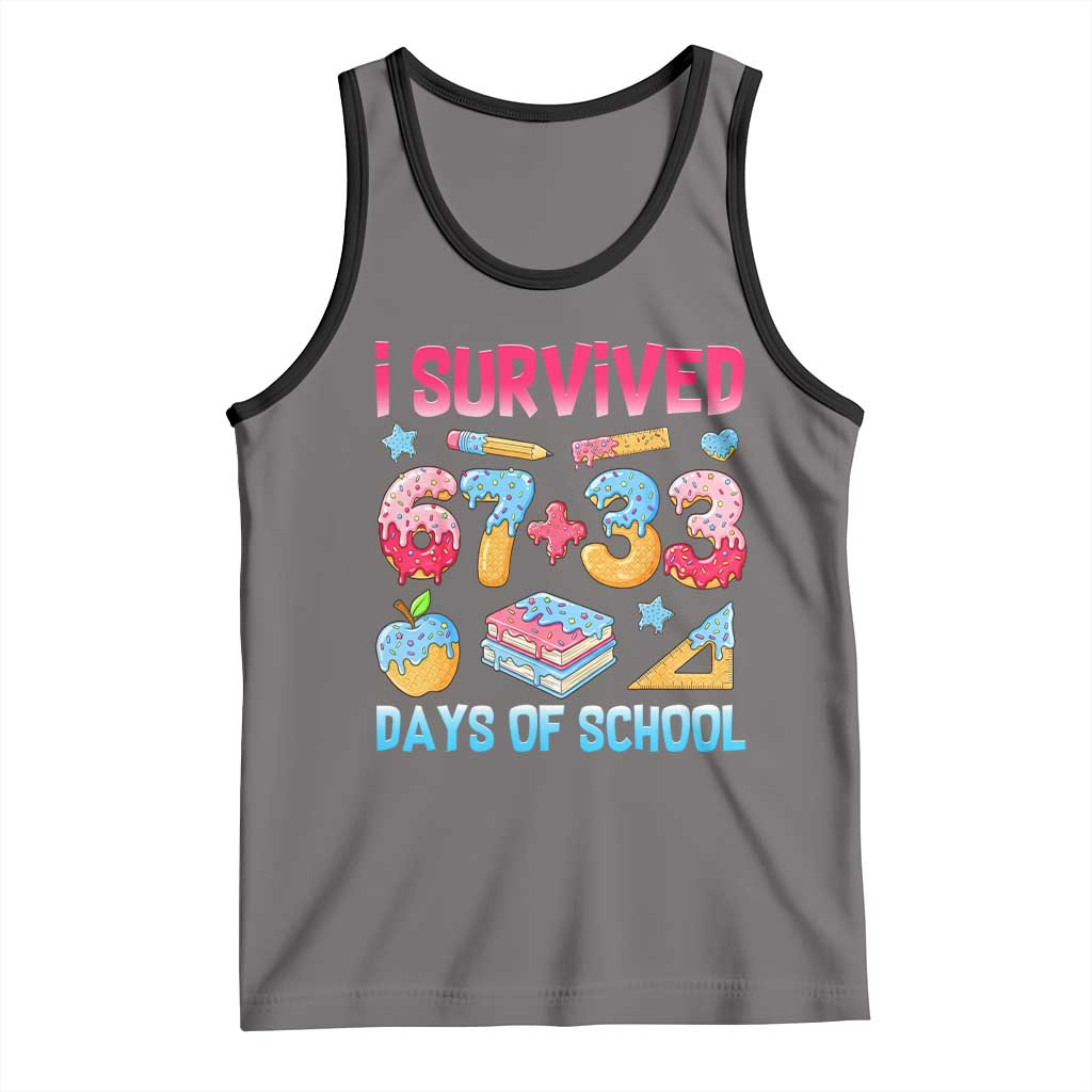 I Survived 67 Plus 33 100 Days of School Tank Top Six Seven Meme Colorful Math Humor TS02 Deep Heather Black Print Your Wear