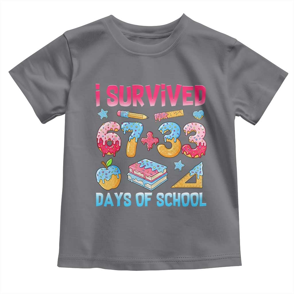 I Survived 67 Plus 33 100 Days of School Toddler T Shirt Six Seven Meme Colorful Math Humor TS02 Charcoal Print Your Wear