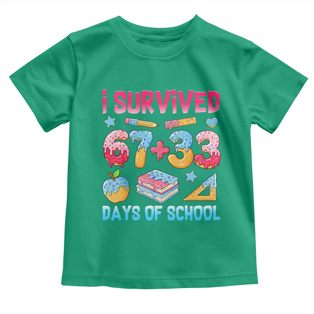 I Survived 67 Plus 33 100 Days of School Toddler T Shirt Six Seven Meme Colorful Math Humor TS02 Irish Green Print Your Wear