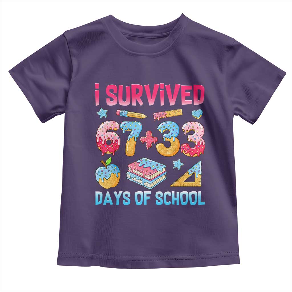 I Survived 67 Plus 33 100 Days of School Toddler T Shirt Six Seven Meme Colorful Math Humor TS02 Purple Print Your Wear