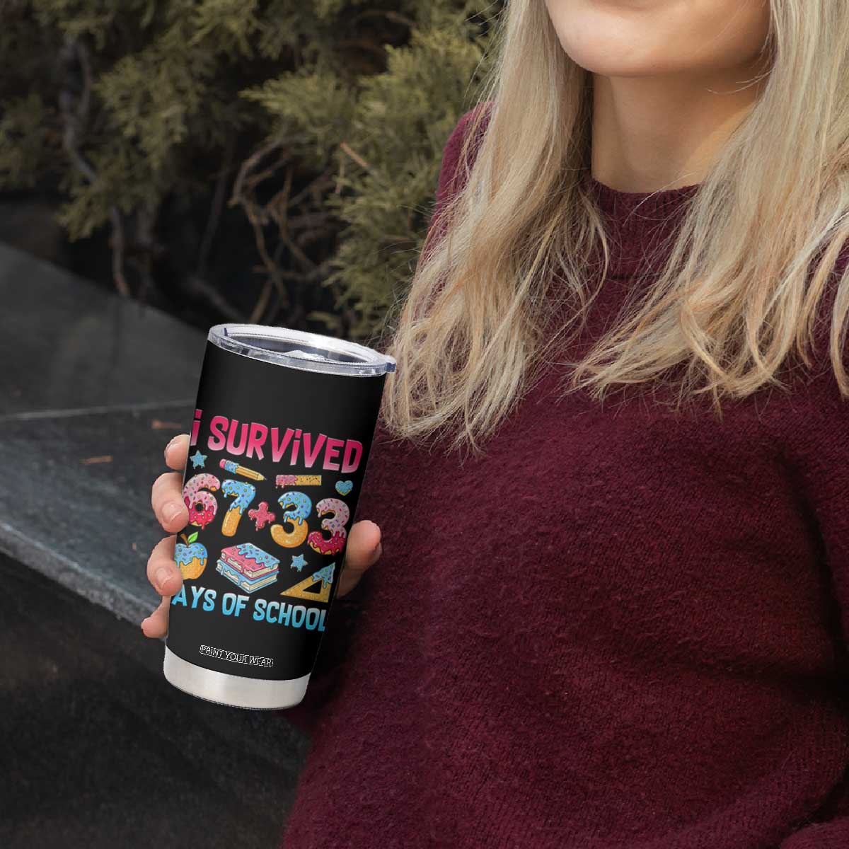I Survived 67 Plus 33 100 Days of School Tumbler Cup Six Seven Meme Colorful Math Humor TS02 Print Your Wear