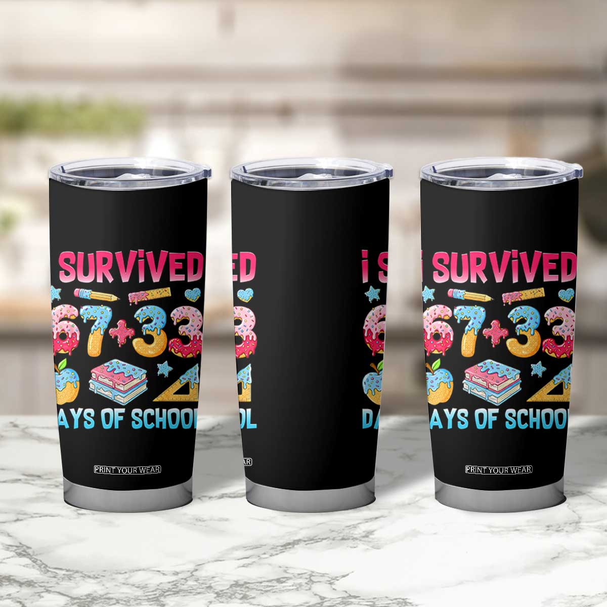 I Survived 67 Plus 33 100 Days of School Tumbler Cup Six Seven Meme Colorful Math Humor TS02 Print Your Wear