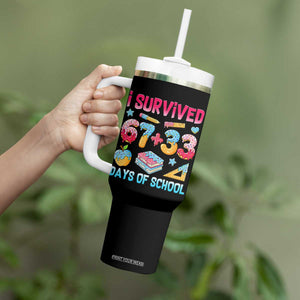 I Survived 67 Plus 33 100 Days of School Tumbler With Handle Six Seven Meme Colorful Math Humor TS02 Print Your Wear