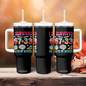 I Survived 67 Plus 33 100 Days of School Tumbler With Handle Six Seven Meme Colorful Math Humor TS02 Print Your Wear