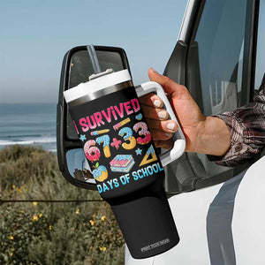I Survived 67 Plus 33 100 Days of School Tumbler With Handle Six Seven Meme Colorful Math Humor TS02 Print Your Wear