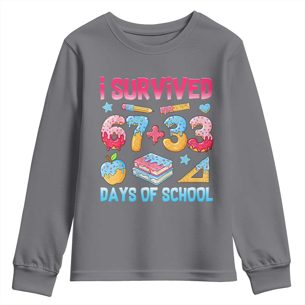 I Survived 67 Plus 33 100 Days of School Youth Sweatshirt Six Seven Meme Colorful Math Humor TS02 Charcoal Print Your Wear