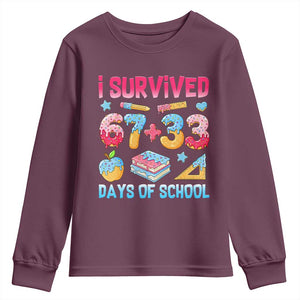 I Survived 67 Plus 33 100 Days of School Youth Sweatshirt Six Seven Meme Colorful Math Humor TS02 Maroon Print Your Wear