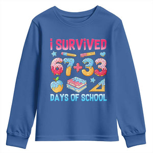 I Survived 67 Plus 33 100 Days of School Youth Sweatshirt Six Seven Meme Colorful Math Humor TS02 Royal Blue Print Your Wear