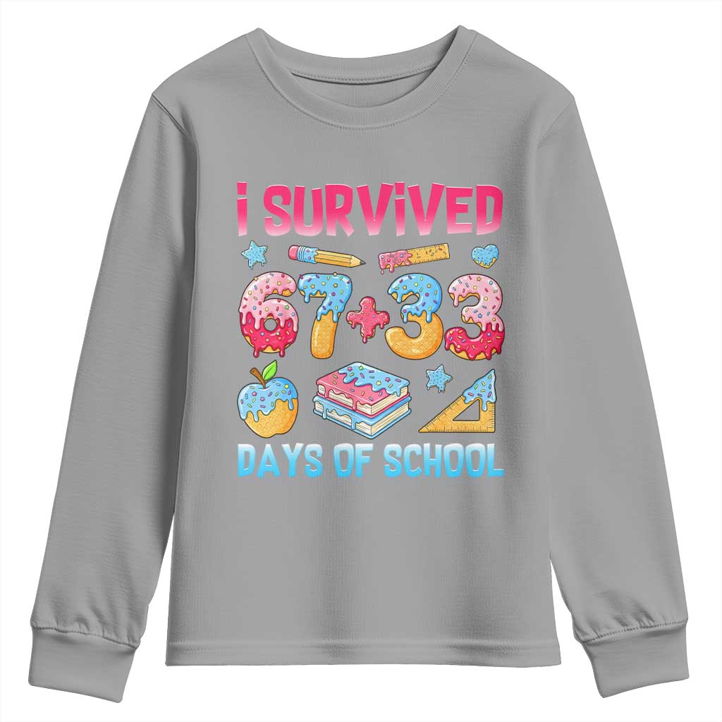 I Survived 67 Plus 33 100 Days of School Youth Sweatshirt Six Seven Meme Colorful Math Humor TS02 Sport Gray Print Your Wear