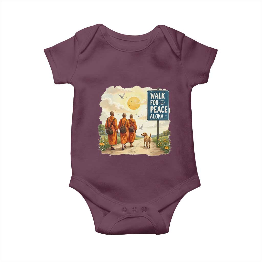 Walk For Peace Aloka the Dog and Monks Baby Onesie TS02 Maroon Print Your Wear