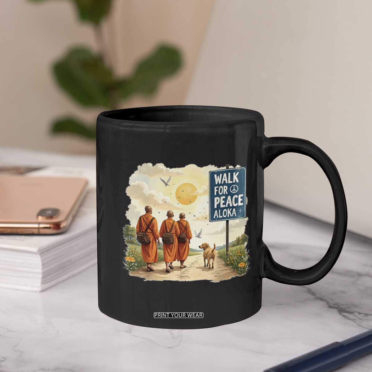Walk For Peace Aloka the Dog and Monks Coffee Mug TS02 Print Your Wear