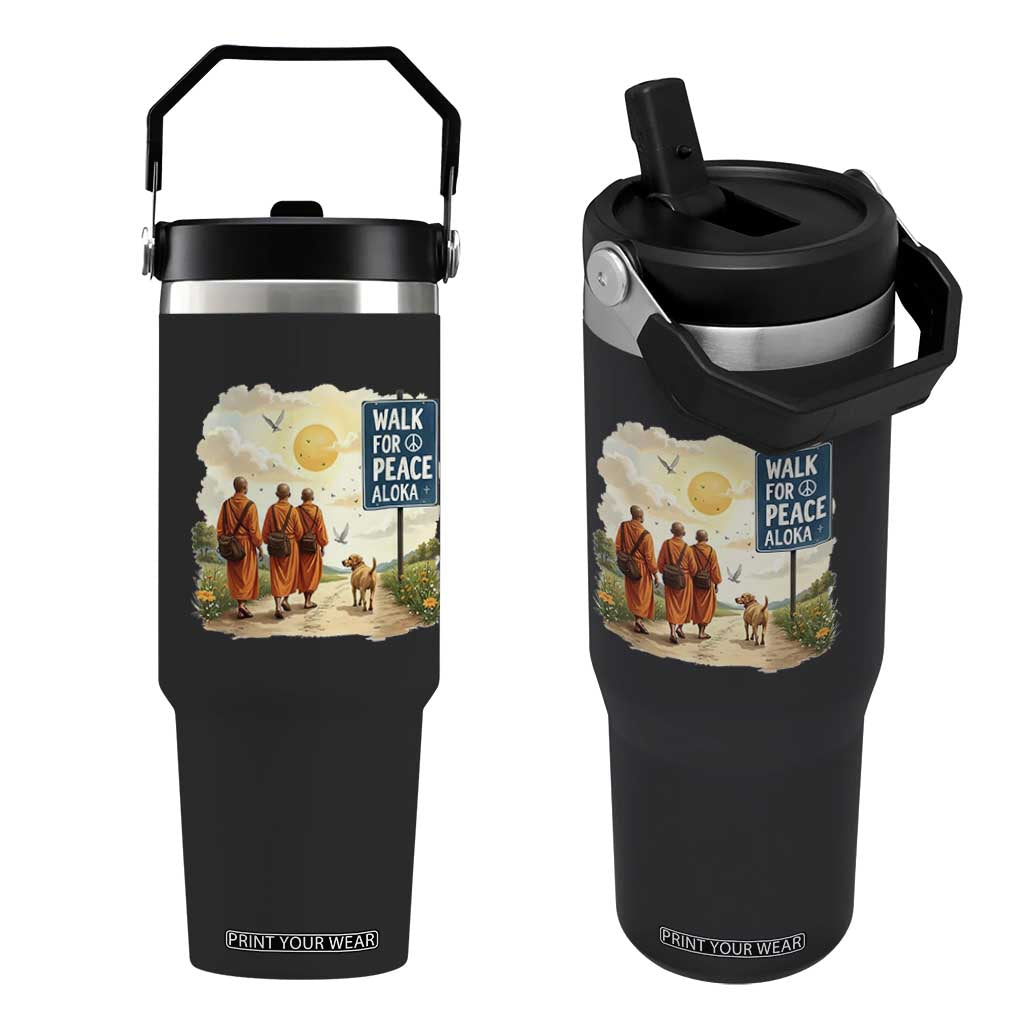 Walk For Peace Aloka the Dog and Monks Flip Straw Tumbler TS02 One Size: 30 oz Black Print Your Wear