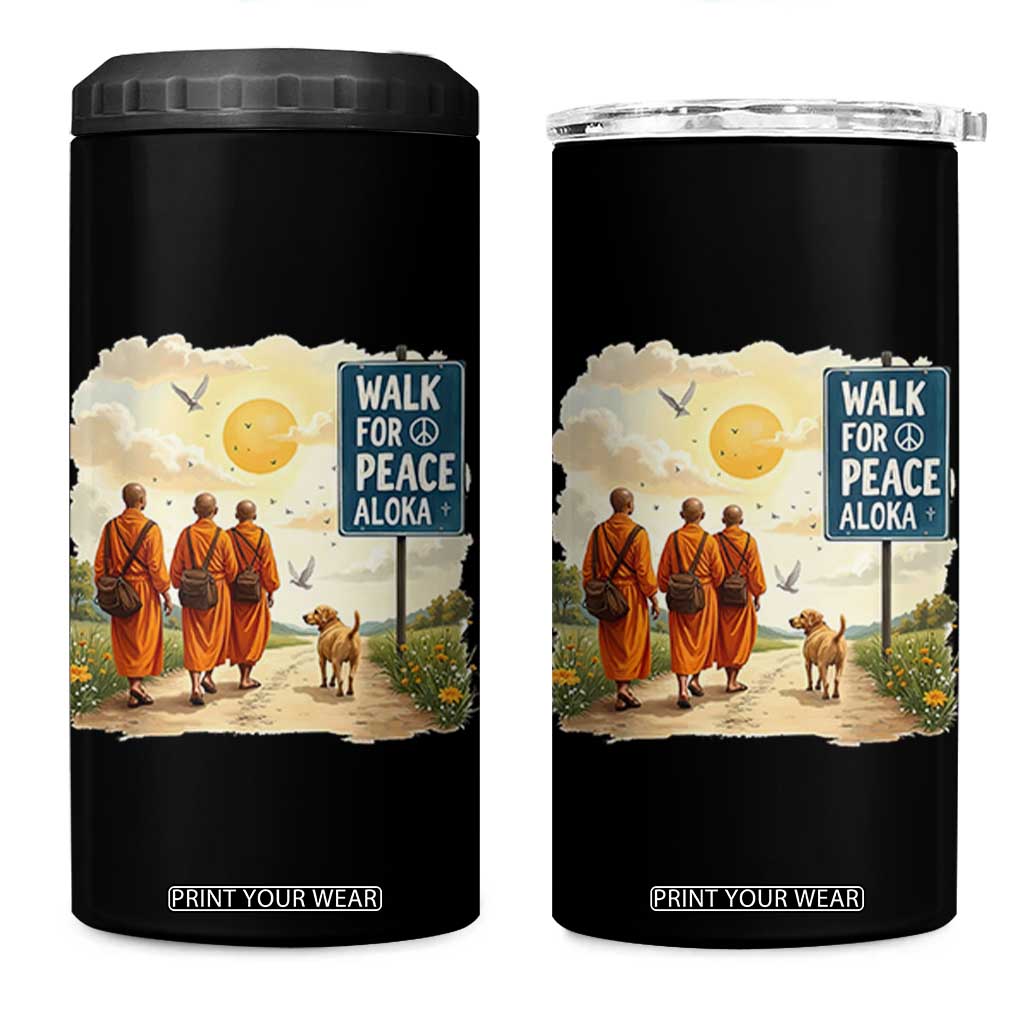 Walk For Peace Aloka the Dog and Monks 4 in 1 Can Cooler Tumbler TS02 One Size: 16 oz Black Print Your Wear