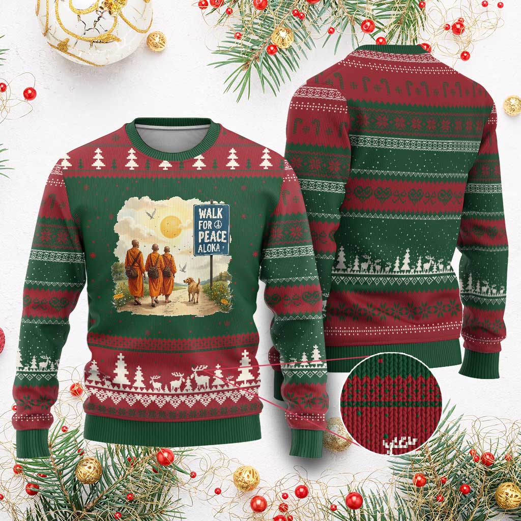 Walk For Peace Aloka the Dog and Monks Ugly Christmas Sweater TS02 Red Green Print Your Wear