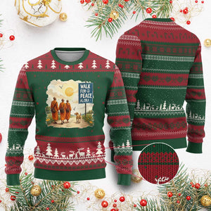 Walk For Peace Aloka the Dog and Monks Ugly Christmas Sweater TS02 Red Green Print Your Wear