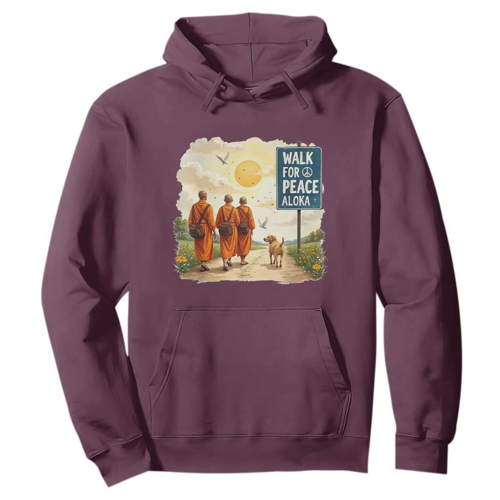 Walk For Peace Aloka the Dog and Monks Hoodie TS02 Maroon Print Your Wear