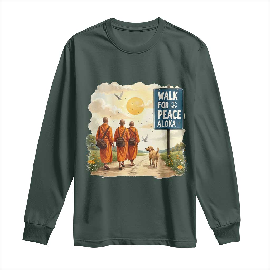 Walk For Peace Aloka the Dog and Monks Long Sleeve Shirt TS02 Dark Forest Green Print Your Wear