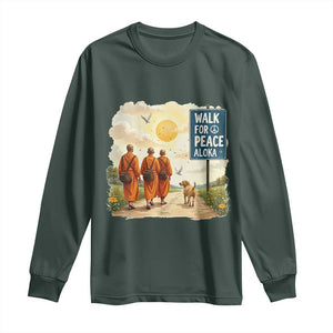 Walk For Peace Aloka the Dog and Monks Long Sleeve Shirt TS02 Dark Forest Green Print Your Wear