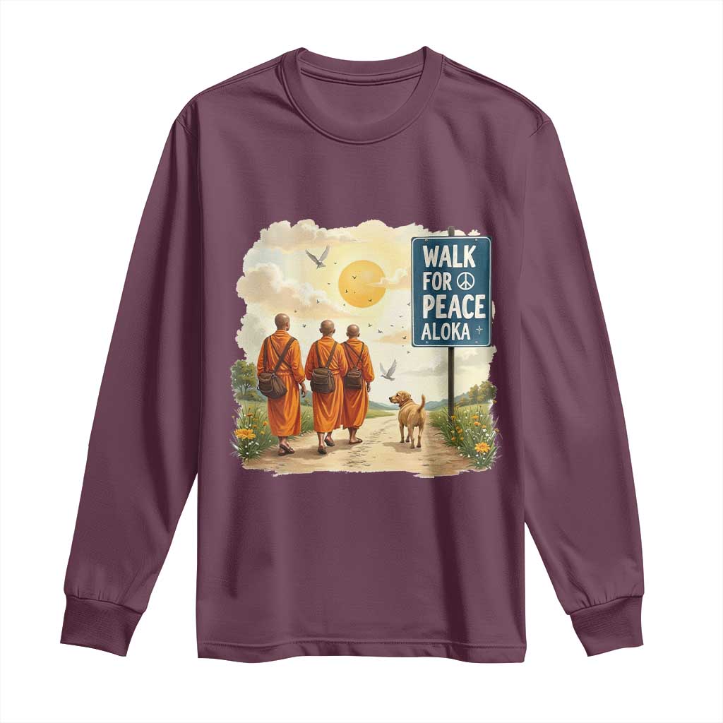 Walk For Peace Aloka the Dog and Monks Long Sleeve Shirt TS02 Maroon Print Your Wear