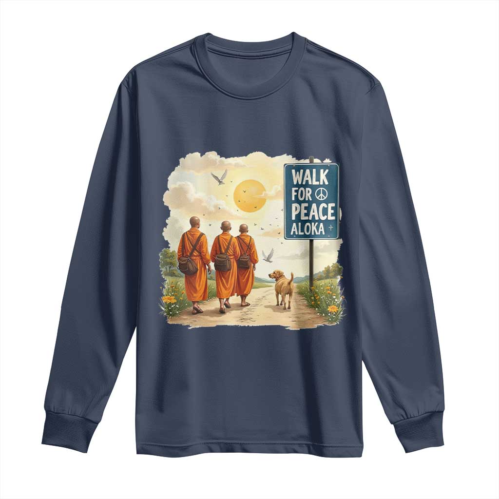 Walk For Peace Aloka the Dog and Monks Long Sleeve Shirt TS02 Navy Print Your Wear