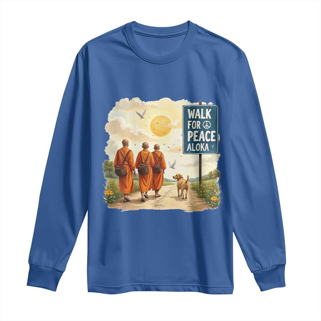 Walk For Peace Aloka the Dog and Monks Long Sleeve Shirt TS02 Royal Blue Print Your Wear