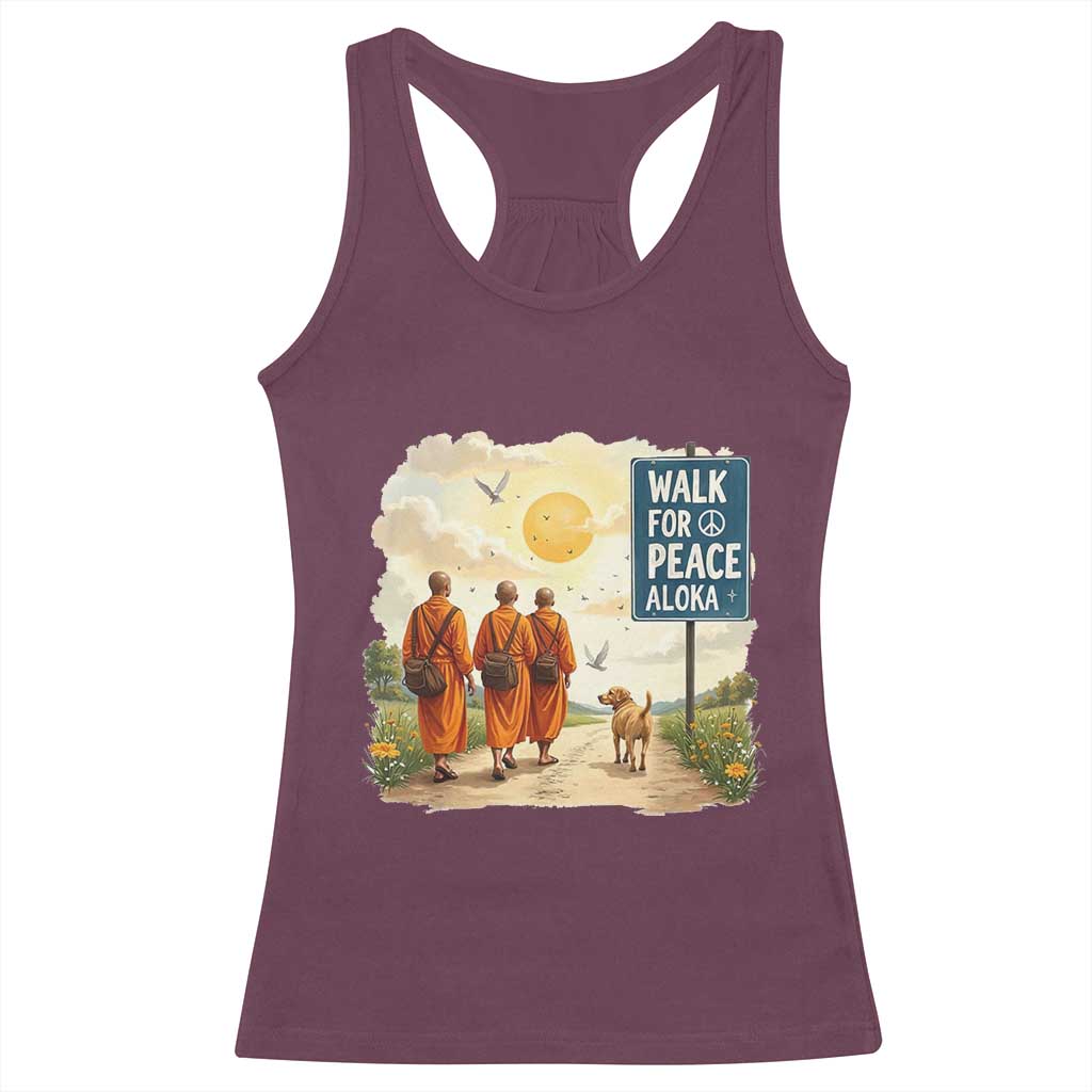 Walk For Peace Aloka the Dog and Monks Racerback Tank Top TS02 Maroon Print Your Wear