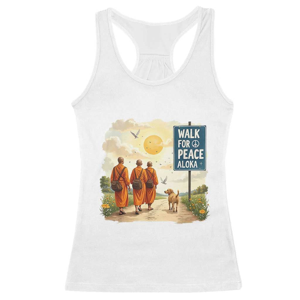 Walk For Peace Aloka the Dog and Monks Racerback Tank Top TS02 White Print Your Wear