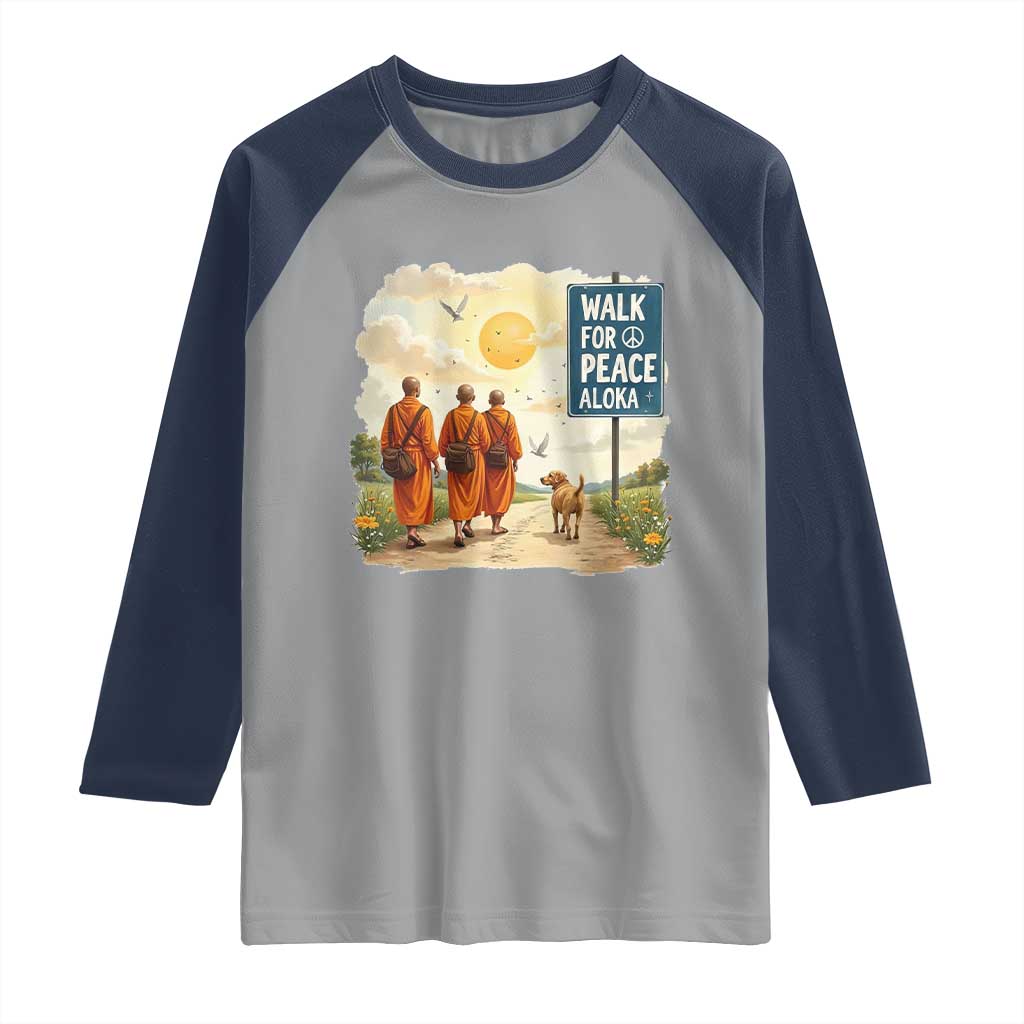 Walk For Peace Aloka the Dog and Monks Raglan Shirt TS02 Sport Gray Navy Print Your Wear