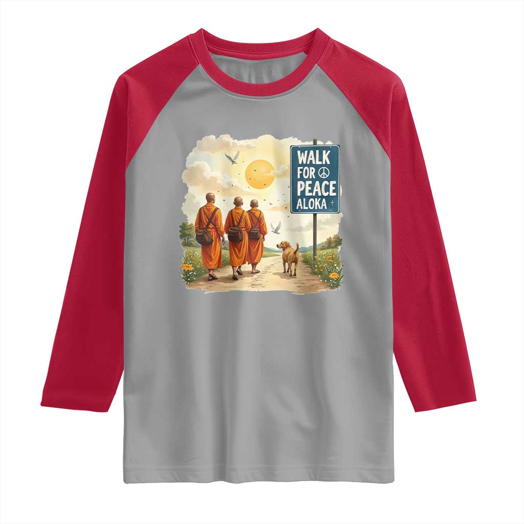 Walk For Peace Aloka the Dog and Monks Raglan Shirt TS02 Sport Gray Red Print Your Wear