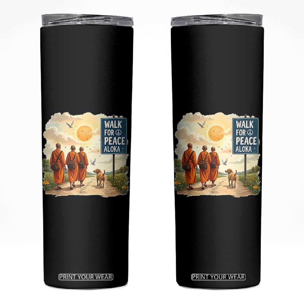Walk For Peace Aloka the Dog and Monks Skinny Tumbler TS02 Black Print Your Wear