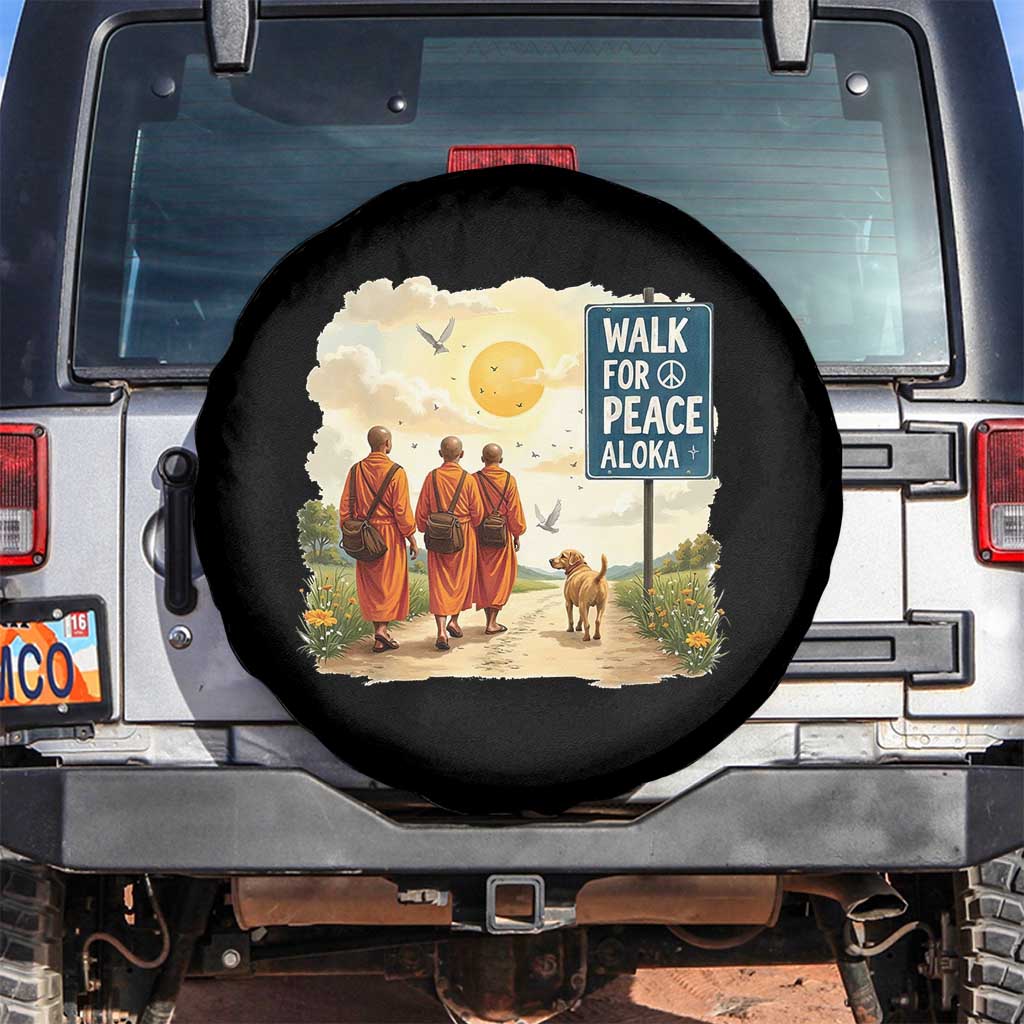Walk For Peace Aloka the Dog and Monks Spare Tire Cover TS02 No hole Black Print Your Wear