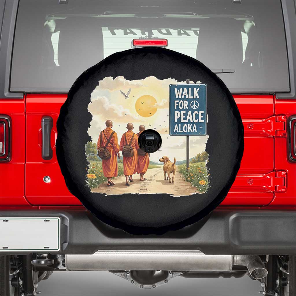 Walk For Peace Aloka the Dog and Monks Spare Tire Cover TS02 Black Print Your Wear