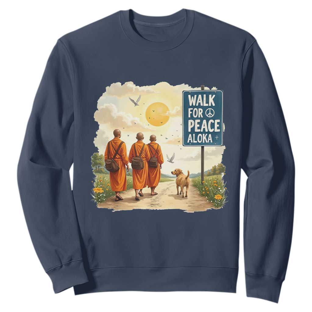 Walk For Peace Aloka the Dog and Monks Sweatshirt TS02 Navy Print Your Wear