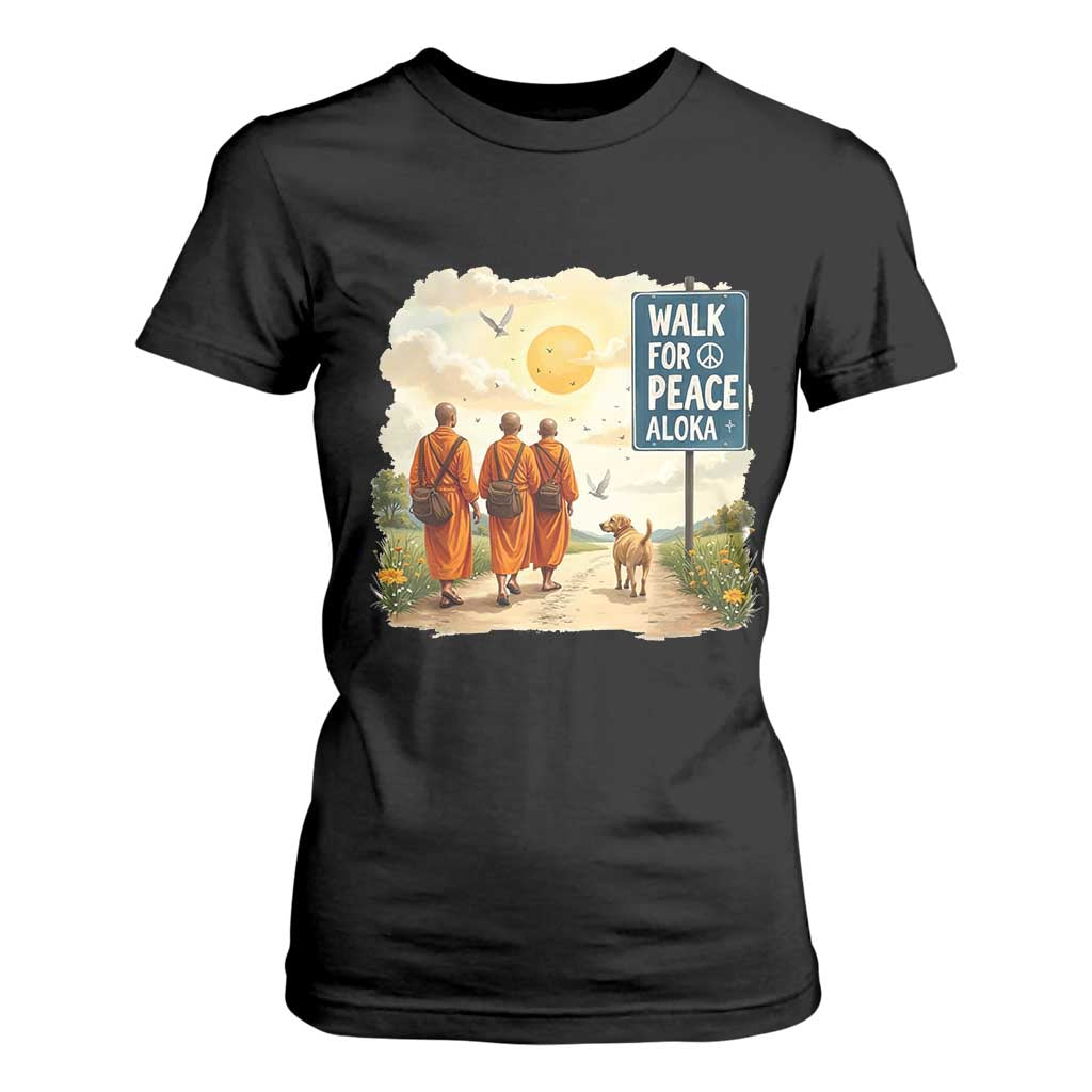 Walk For Peace Aloka the Dog and Monks T Shirt For Women TS02 Black Print Your Wear